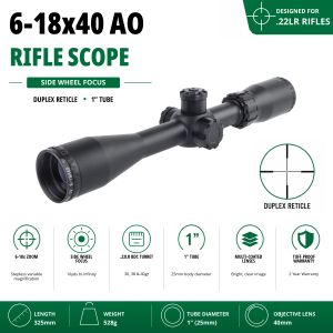 GunTuff 6-18x40 AO Rifle Scope .22LR BDC Turret Side Wheel Focus PX Adjustable
