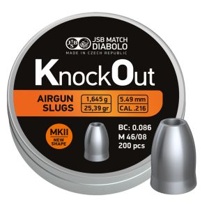 JSB Knock Out MKII HP Airgun Slugs .22 .216 25.39gr 200 Tin Air Rifle Hunting