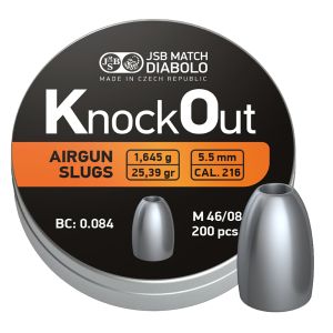 JSB Knock Out HP Airgun Slugs .22 5.5mm .216 25.39gr 200 Tin Air Rifle Hunting