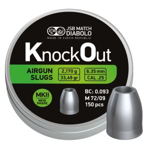 JSB Knock Out MKII HP Airgun Slugs .25 33.49gr 150 Tin Air Rifle Hunting