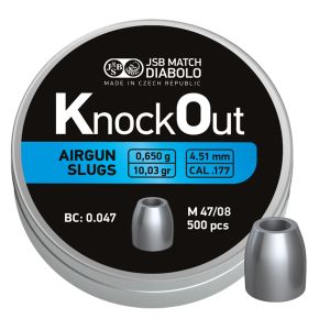 JSB Knock Out HP Airgun Slugs .177 4.51mm 10.03gr 500 Tin Air Rifle Hunting