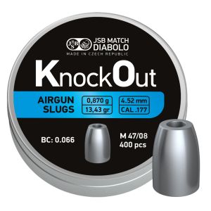 JSB Knock Out HP Airgun Slugs .177 4.52mm 13.43gr 400 Tin Air Rifle Hunting