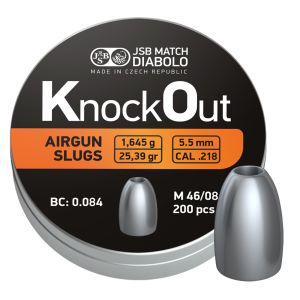 JSB Knock Out HP Airgun Slugs .22 .218 25.39gr 200 Tin Air Rifle Hunting