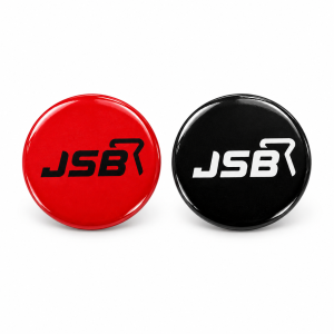 JSB Pellets 25mm Pin Badge Red or Black